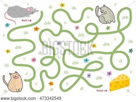 Help The Cute Mouse Find The Correct Way To Cheese. Maze Puzzle For Kids