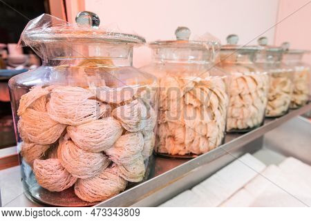 Glass Jar Containing Birds Nest, Produce Of Swiftlet Saliva, Believed To Have Anti-ageing Properties
