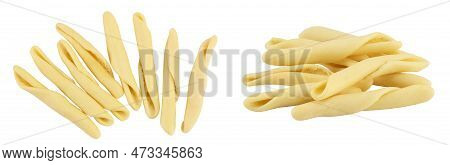 Typical Calabrian Pasta Called Maccheroncini Also Known As Maccheroni Isolated On White Background. 