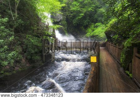 The Whitewater Rapids Within Bushkill Falls In Lehman Township Pennsylvania On An Overcast Summer Da