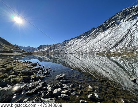 High Alpine Lake Lai Da La Scotta (schottensee Or Schotten Lake) On The Swiss Mountain Road Pass Flu