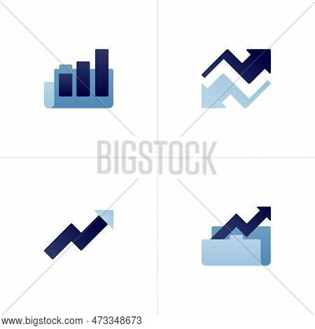 Icon Vector Of Folders And Barcharts, Up And Down Arrows For Performance, Archive Arrows In Folders.
