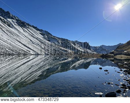 High Alpine Lake Lai Da La Scotta (schottensee Or Schotten Lake) On The Swiss Mountain Road Pass Flu