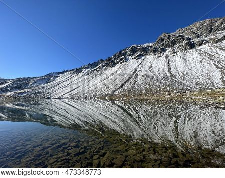 High Alpine Lake Lai Da La Scotta (schottensee Or Schotten Lake) On The Swiss Mountain Road Pass Flu