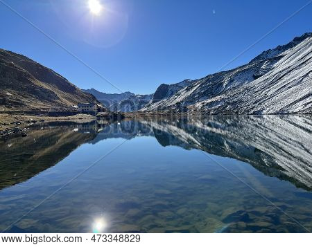 High Alpine Lake Lai Da La Scotta (schottensee Or Schotten Lake) On The Swiss Mountain Road Pass Flu
