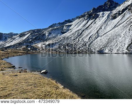 High Alpine Lake Lai Da La Scotta (schottensee Or Schotten Lake) On The Swiss Mountain Road Pass Flu