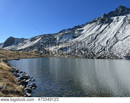 High Alpine Lake Lai Da La Scotta (schottensee Or Schotten Lake) On The Swiss Mountain Road Pass Flu