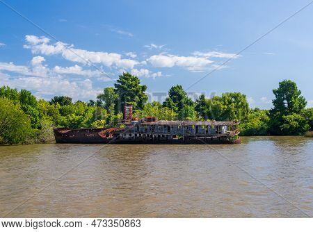 Abandoned And Rotting Tour Or Cruise Boat On Banks Of Parana Delta Near Tigre Argentina