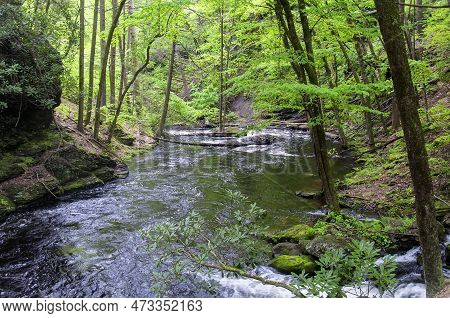 The Whitewater Rapids Within Bushkill Falls In Lehman Township Pennsylvania On An Overcast Summer Da