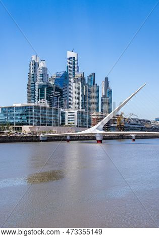 Footbridge And Modern Offices And Apartments In Puerto Madero District Of Buenos Aires
