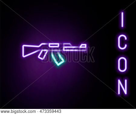 Glowing Neon Line Submachine Gun Icon Isolated On Black Background. Kalashnikov Or Ak47. Colorful Ou