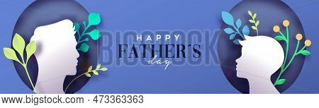 Happy Father\'s Day Papercut Greeting Card Illustration Of Father, Boy Son. Dad And Kid Cutout In Re