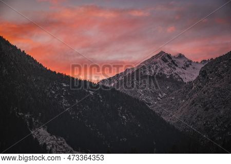 Sunset In Dolimites Di Brenta, Pinzolo, Italy. January 2023.
