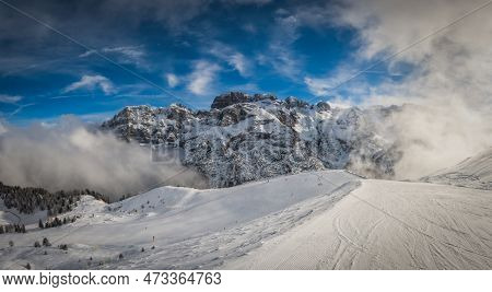 A Beautiful View Of Brenta Dolomites With Fantastic Clouds And Alps Madonna Di Campiglio, Pinzolo, I
