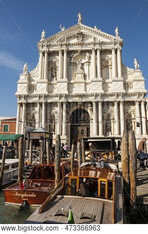 Venice, Italy - Febraury 14, 2020: Church Degli Scalzi Or Santa Maria De Nazaret On Grand Canal.