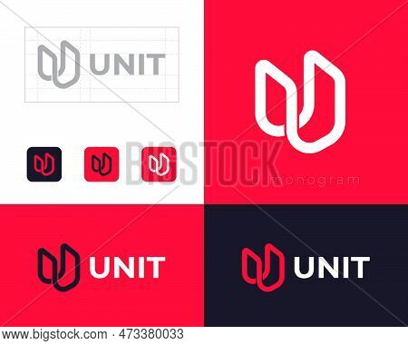 U Monogram. Letter U Like Bent Wire. Unit Icon. Identity, Corporate Style,  Button Set.