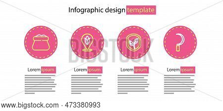 Set Line Shield With Leaf, Sickle, Location Corn And Full Sack Icon. Vector