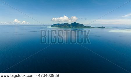 Tropical Islands And Blue Sea Against The Sky And Clouds. Tun Sakaran Marine Park, Sabah, Malaysia.