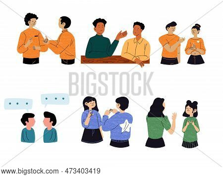 Set Off Girls And Boy Boy And Girls Talking Vector