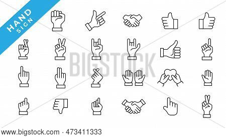 Hand Gestures Line Icon Set. Included Icons As Fingers Interaction, Pinky Swear, Forefinger Point, G