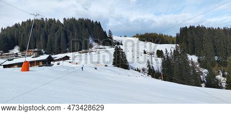 Waidring, Austria - 15.01.2023: View Of Skiers And Ski Slope In Ski Resort Waidring, Tyrolean Alps, 