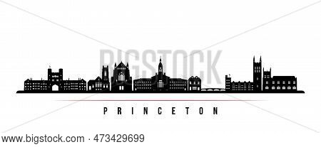 Princeton Skyline Horizontal Banner. Black And White Silhouette Of Princeton, Nj. Vector Template Fo