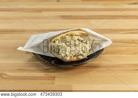 Popular Venezuelan Arepa Recipe Queen Pepiada With Mayonnaise, Shredded Chicken And Avocado Filled W