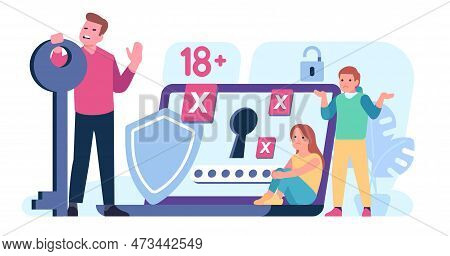 Parental Control Software. Limited Internet Access. Restricted Content Filter. Parent With Lock And 