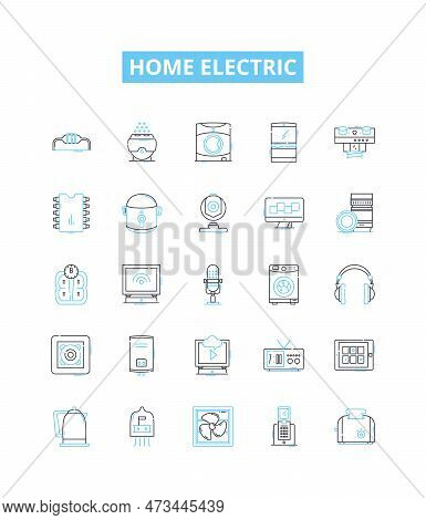 Home Electric Vector Line Icons Set. Appliances, Heat, Lighting, Air, Fans, Wiring, Plugs Illustrati