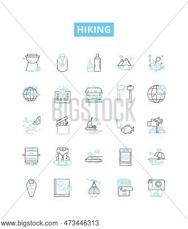 Hiking Vector Line Icons Set. Hiking, Trail, Walking, Trekking, Path, Natural, Climb Illustration Ou