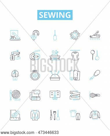Sewing Vector Line Icons Set. Needlework, Seamstress, Fabric, Cutting, Hemming, Basting, Sew Illustr