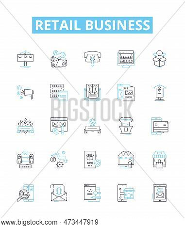 Retail Business Vector Line Icons Set. Shops, Retailers, Merchandise, Selling, Storefronts, Outlets,