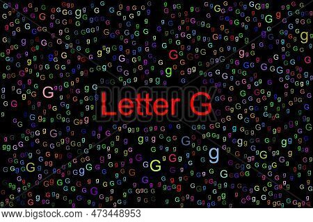 Letter G With Tiny Colorful Letters G All Over The Place. The Title Latter G Is In Red Color And The