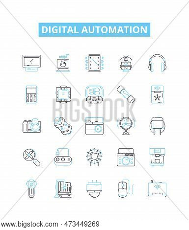 Digital Automation Vector Line Icons Set. Digital, Automation, Robotics, Ai, Machine-learning, Objec