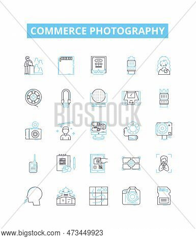 Commerce Photography Vector Line Icons Set. Commerce, Photography, Portrait, Landscape, Wildlife, Na