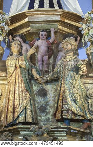 Fuente Del Arco - Spain - Nov 1st, 2022: Depicting Of  King Jayon Legend. Our Lady Of Ara, Fuente De