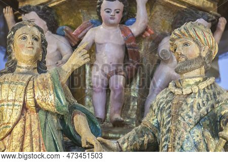 Fuente Del Arco - Spain - Nov 1st, 2022: Depicting Of  King Jayon Legend. Our Lady Of Ara, Fuente De
