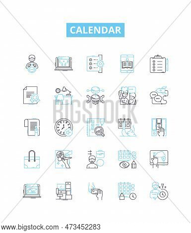 Calendar Vector Line Icons Set. Diary, Schedule, Datebook, Timeline, Booklet, Record, Register Illus