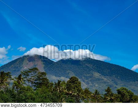 The Scenery Of Lake Against Mountains And Blue Sky In Garut, Indonesia.