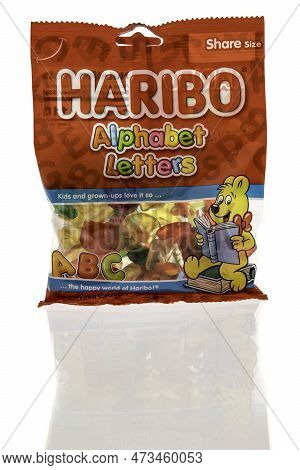 Winneconne, Wi - 19 March 2023: A Package Of Haribo Alphabet Letter Candy On An Isolated Background.