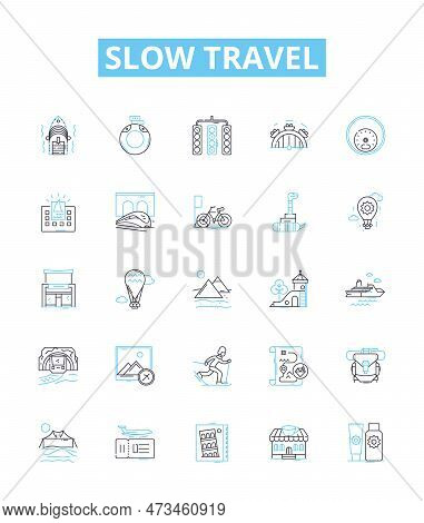 Slow Travel Vector Line Icons Set. Slow, Travel, Sustainable, Ecotourism, Responsible, Community-bas