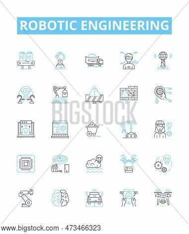 Robotic Engineering Vector Line Icons Set. Robotics, Engineering, Automation, Machines, Programming,