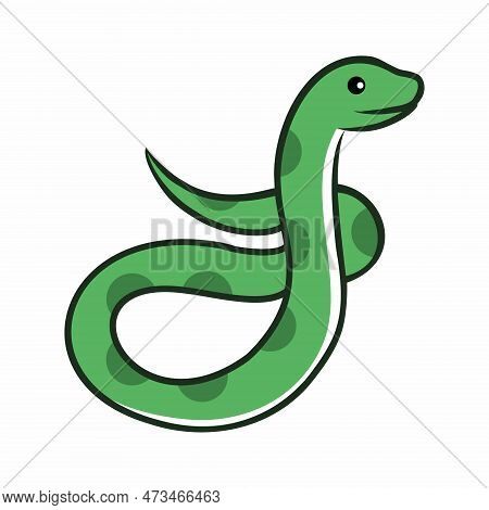 Cute Snake On A White Background. Vector Illustration In Cartoon Style.