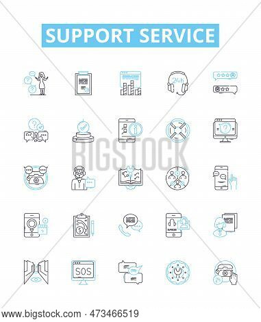 Support Service Vector Line Icons Set. Service, Support, Assistance, Help, Guidance, Backup, Backup-