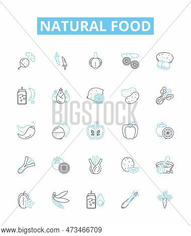 Natural Food Vector Line Icons Set. Organic, Whole, Unprocessed, Fresh, Plant-based, Local, Vegan Il