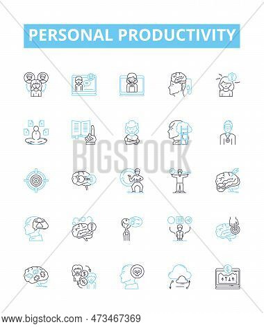 Personal Productivity Vector Line Icons Set. Productivity, Personal, Time, Management, Goals, Plan, 