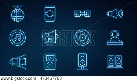 Set Line Stereo Speaker, Dj Playing Music, Music Note, Tone, Speaker Volume, Disco Ball, Vinyl Disk 