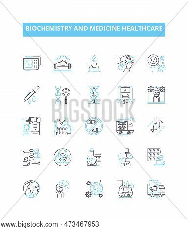 Biochemistry And Medicine Healthcare Vector Line Icons Set. Biochemistry, Metabolism, Enzymes, Hormo