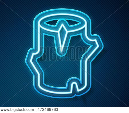 Glowing Neon Line Wooden Log Icon Isolated On Blue Background. Stack Of Firewood. Vector