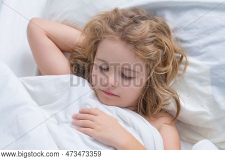 Sleep, Sleeping Concept. Kid Sleeping On Bed At Home. Bedtime, Kids Sleeps. Child Asleep On Pillow, 